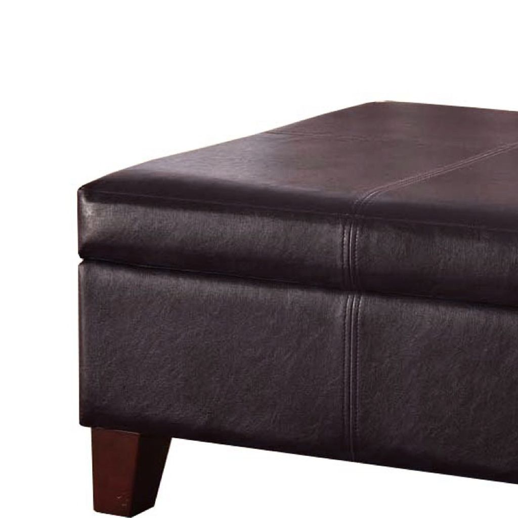 Leatherette Upholstered Wooden Ottoman With Hinged Storage, Brown, Large - View 2