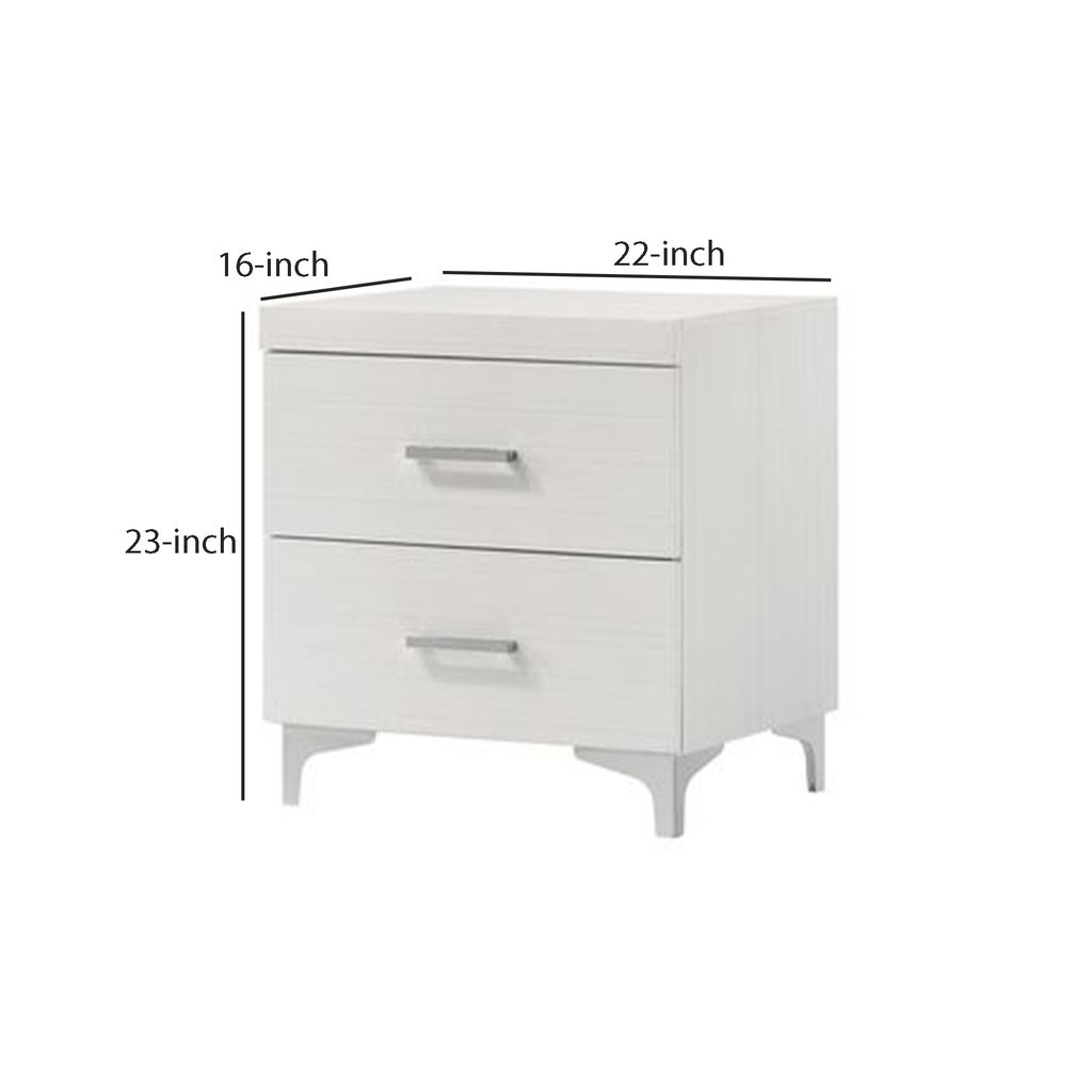 Nightstand with 2 Drawers and Bar Handle, White - View 6