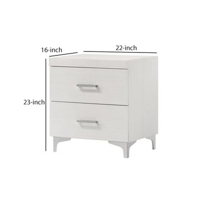 Nightstand with 2 Drawers and Bar Handle, White - View 6