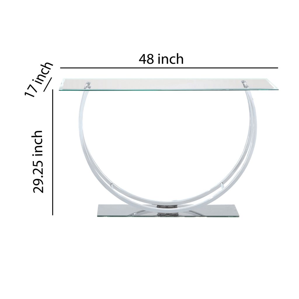 Contemporary U Shape Glass Tabletop Sofa Table, Silver - View 6