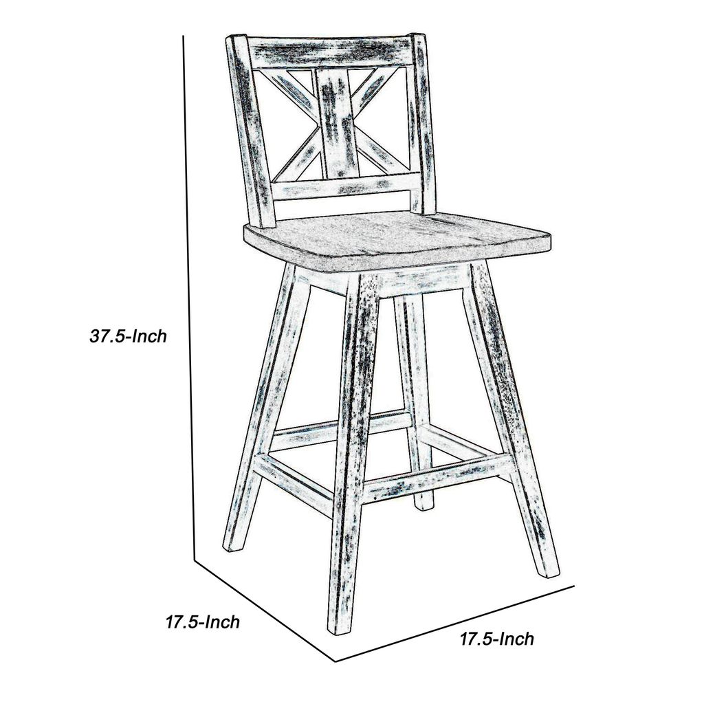 Farmhouse Swivel Counter Height Chair with X Shaped Back, Set of 2, Antique Gray, Black - View 5
