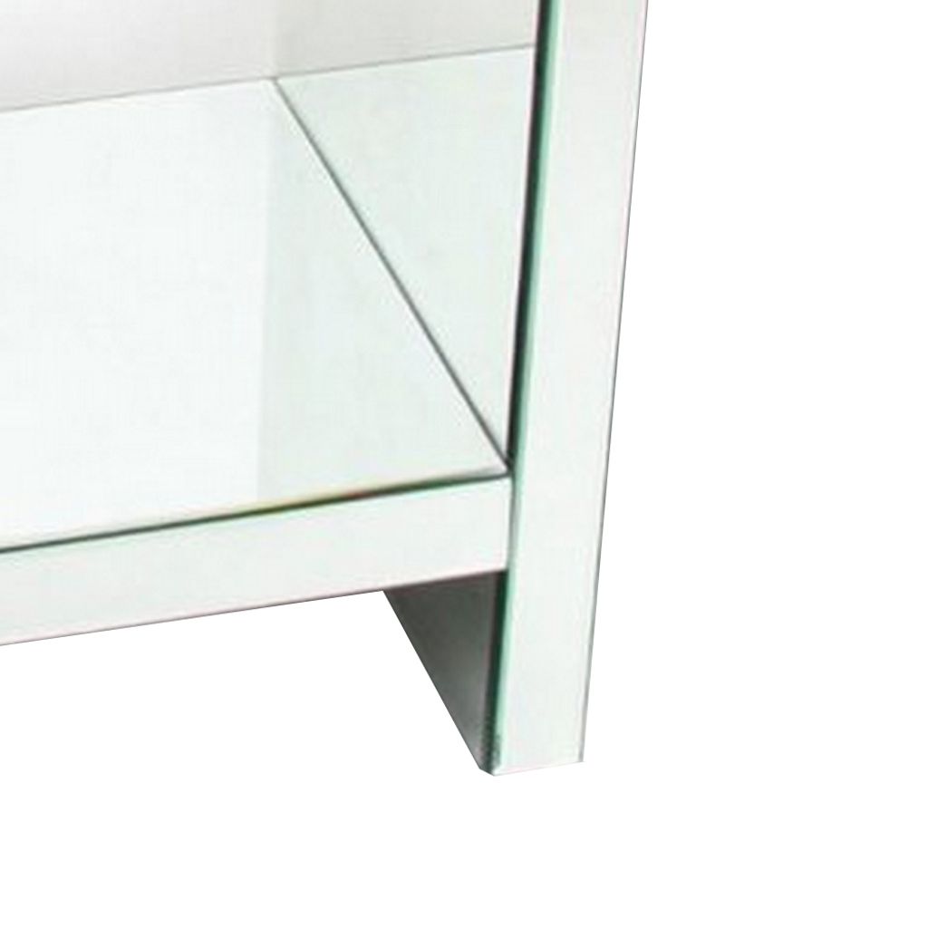 26 Inch Beveled Mirror Chest with 1 Drawer, Silver - View 4