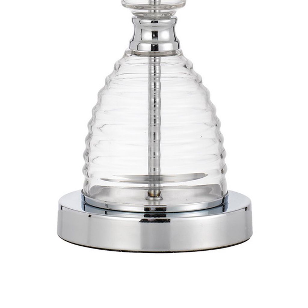 23 Inch Hourglass Ribbed Glass Base Table Lamp, Dimmer, Clear - View 5