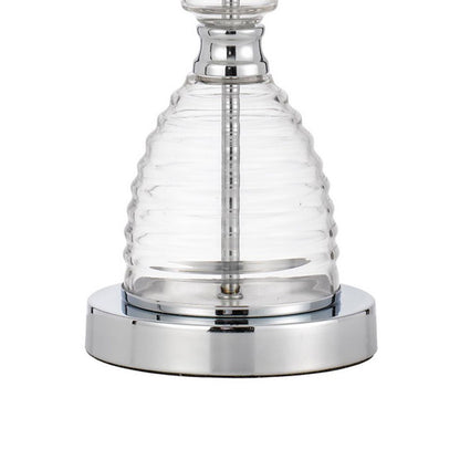 23 Inch Hourglass Ribbed Glass Base Table Lamp, Dimmer, Clear - View 5