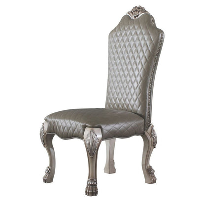 Leatherette Side Chair with High Back and Claw Legs, Set of 2,Antique White