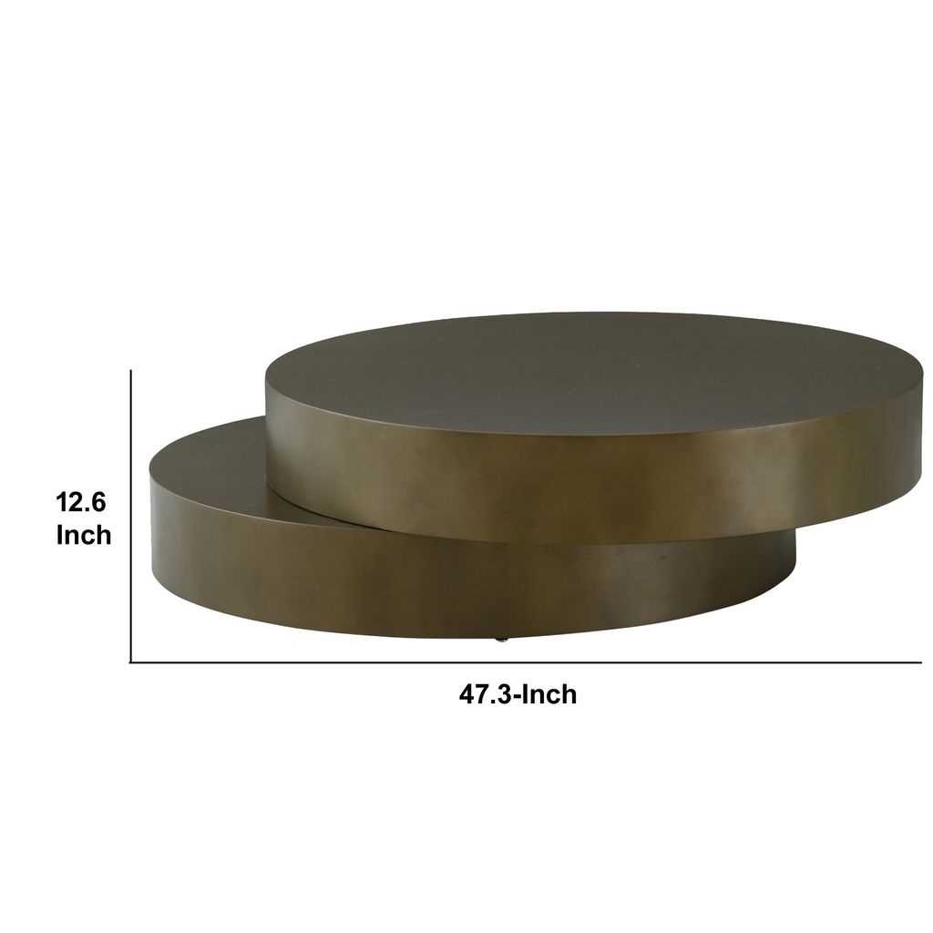 Contemporary Round Metal Coffee Table with Drum Base, Bronze - View 6