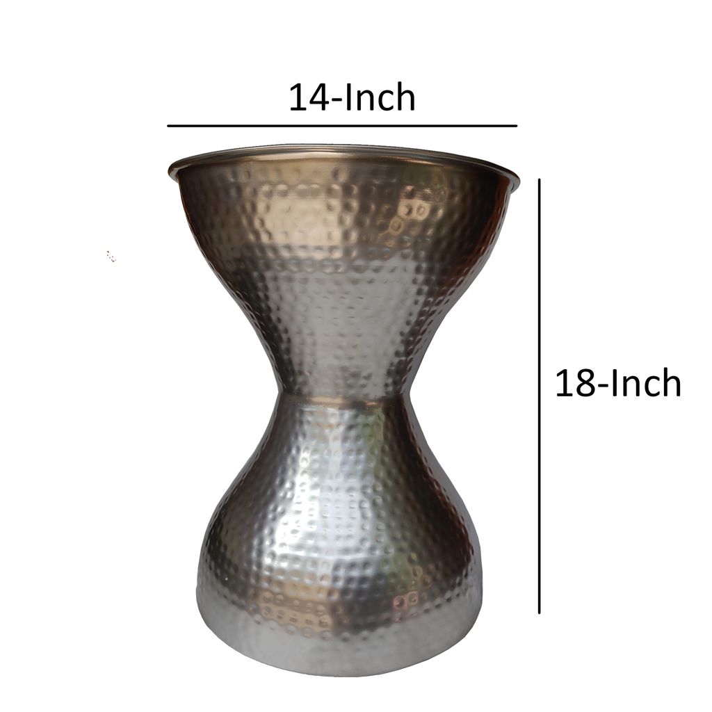 Industrial Style Hammered Texture Iron Stool with Hourglass Shaped Body, Silver - View 5
