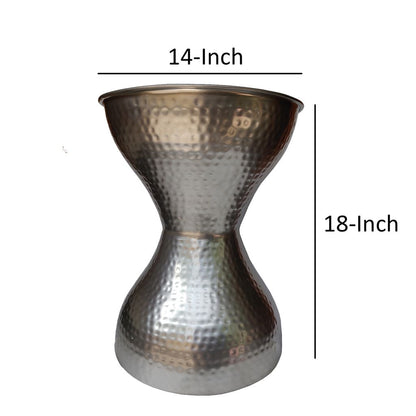 Industrial Style Hammered Texture Iron Stool with Hourglass Shaped Body, Silver - View 5