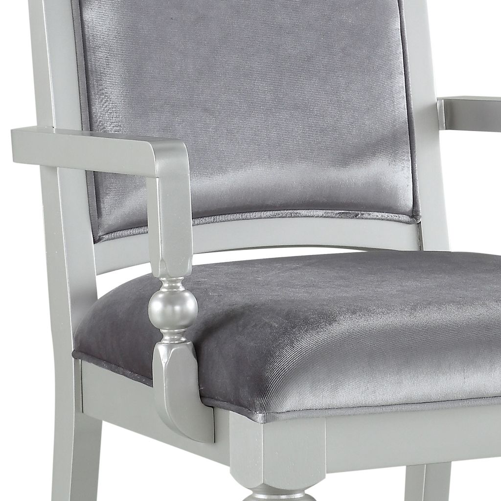 Crystal Inlaid Fabric Upholstered Wooden Arm Chair, Set of 2, Silver - View 2