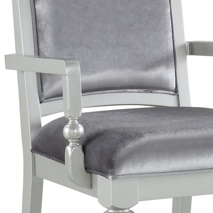 Crystal Inlaid Fabric Upholstered Wooden Arm Chair, Set of 2, Silver - View 2