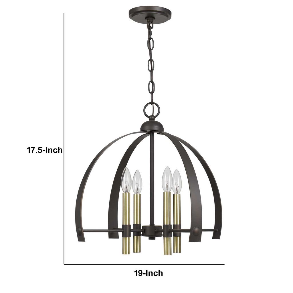 Metal Chandelier with 4 Candelabra Holders, Black and Gold - View 6