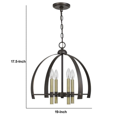 Metal Chandelier with 4 Candelabra Holders, Black and Gold - View 6