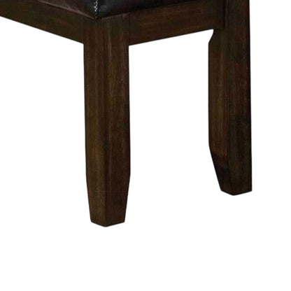 Leatherette Upholstered Tufted Wooden Bench with Chamfered Legs, Brown - View 5