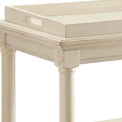 Wooden Serving Tray Table, Antique White - View 2