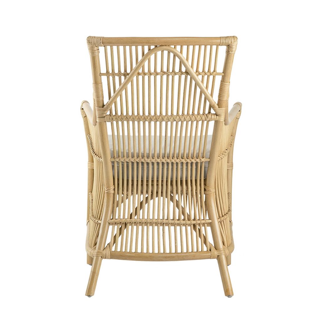 23 Inch Rattan Dining Armchair, White Fabric Padded Seat, Natural Brown - View 4