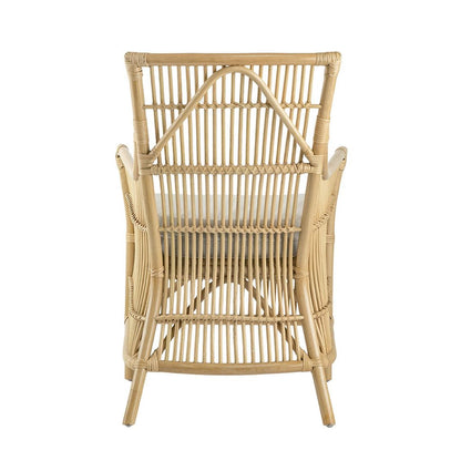 23 Inch Rattan Dining Armchair, White Fabric Padded Seat, Natural Brown - View 4