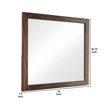 44 Inch Rectangular Wood Frame Mirror, Brown - View 5