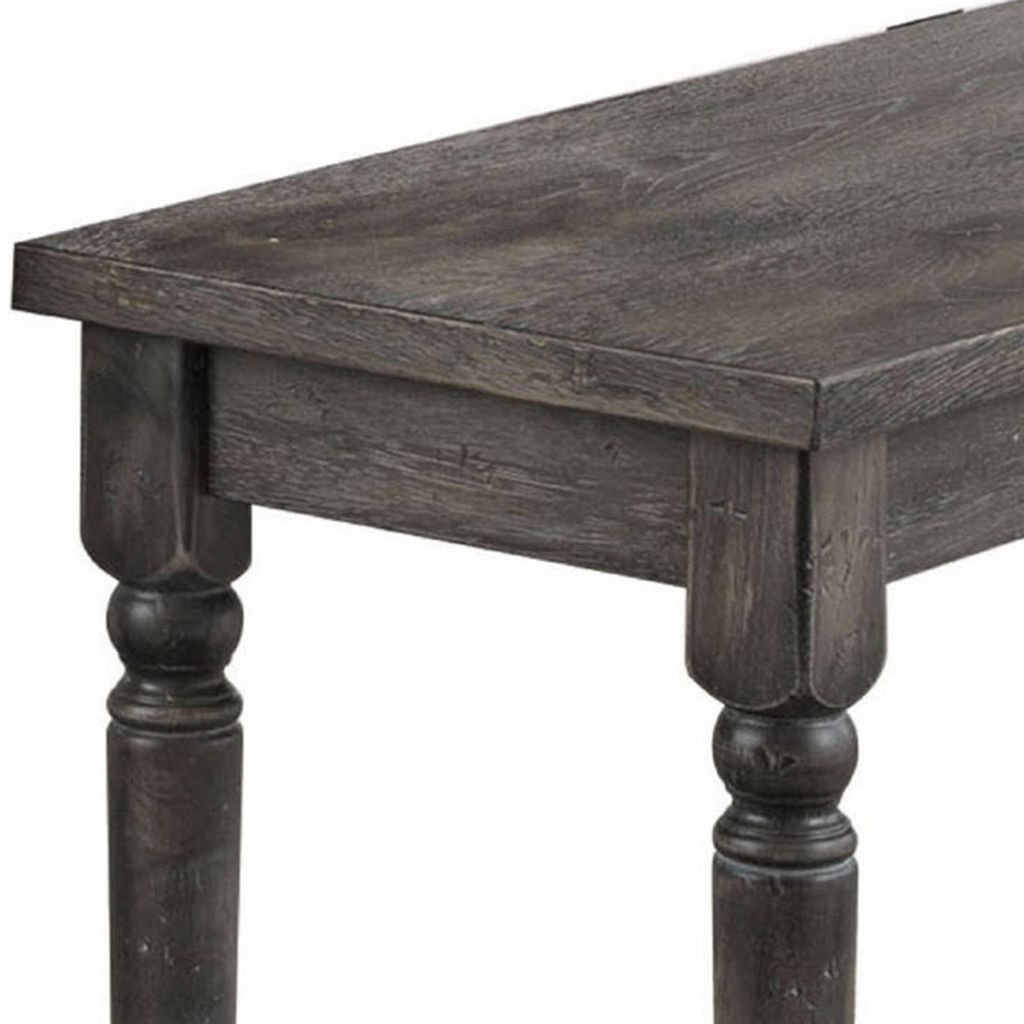 Transitional Style Wood Bench with Turned Legs, Gray - View 6