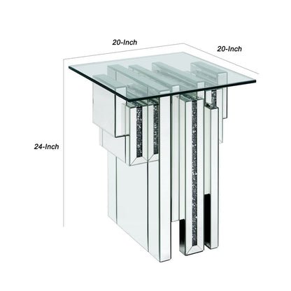 Glass Top End Table with Mirror Panels and Faux Gemstone Accents, Silver - View 5