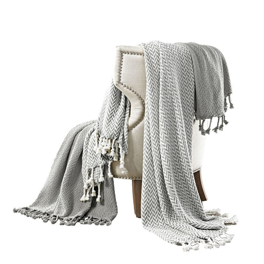 Calabria Herringbone Cotton Throw The Urban Port, Set of 2, Gray and White