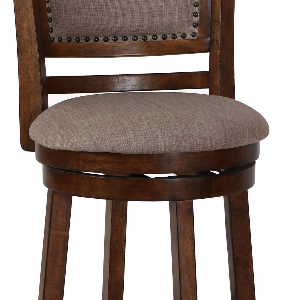 Curved Swivel Counter Chair, Fabric Padded Seating, Brown - View 3