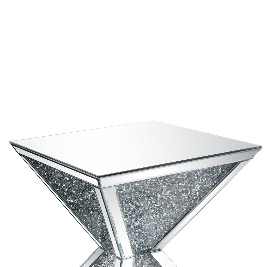 Sparkling End Table with Faux Diamonds Inlay , Silver and Clear - View 4