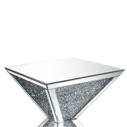 Sparkling End Table with Faux Diamonds Inlay , Silver and Clear - View 4