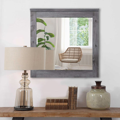 Traditional Wooden Wall Mirror with Rustic Style, Gray - View 7