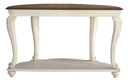 Crescent Moon Wooden Sofa Table with Engraved Details, Brown and White - View 4