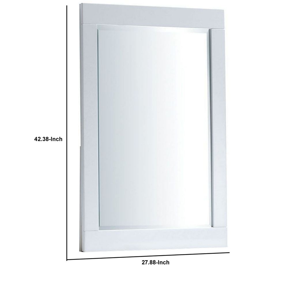 27 Inch Contemporary Wooden Frame Rectangular Mirror, White - View 6