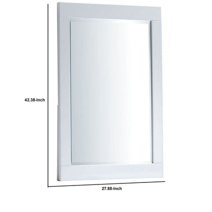 27 Inch Contemporary Wooden Frame Rectangular Mirror, White - View 6