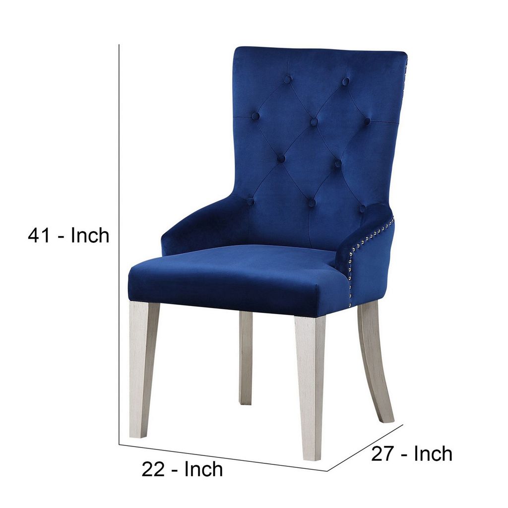 Side Chair with Button Tufted Back and Tapered Legs, Blue - View 6