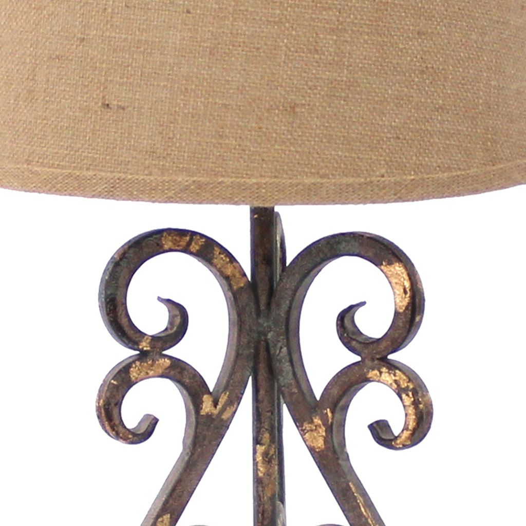 Metal Table Lamp Set of 2 with Scroll Design Base and 2 Way Switch,Bronze and Beige - View 3