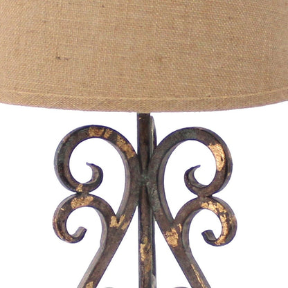 Metal Table Lamp Set of 2 with Scroll Design Base and 2 Way Switch,Bronze and Beige - View 3