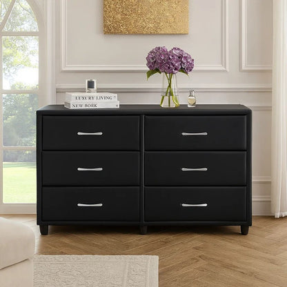 6 Drawer Dresser In Wood And PVC, Black - View 7