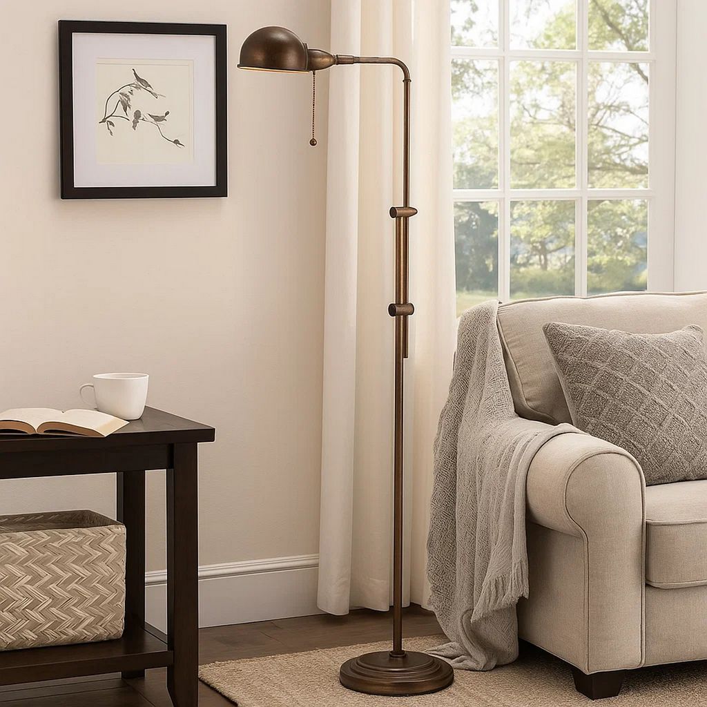Adjustable Height Metal Pharmacy Lamp with Pull Chain Switch, Bronze - View 7