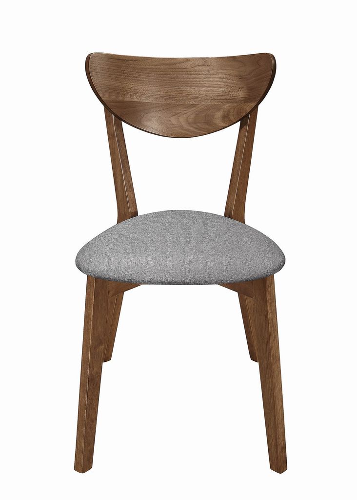 Wooden Plectrum Shape Padded Seat Dining Chair, Set of 2, Brown and Gray - View 2