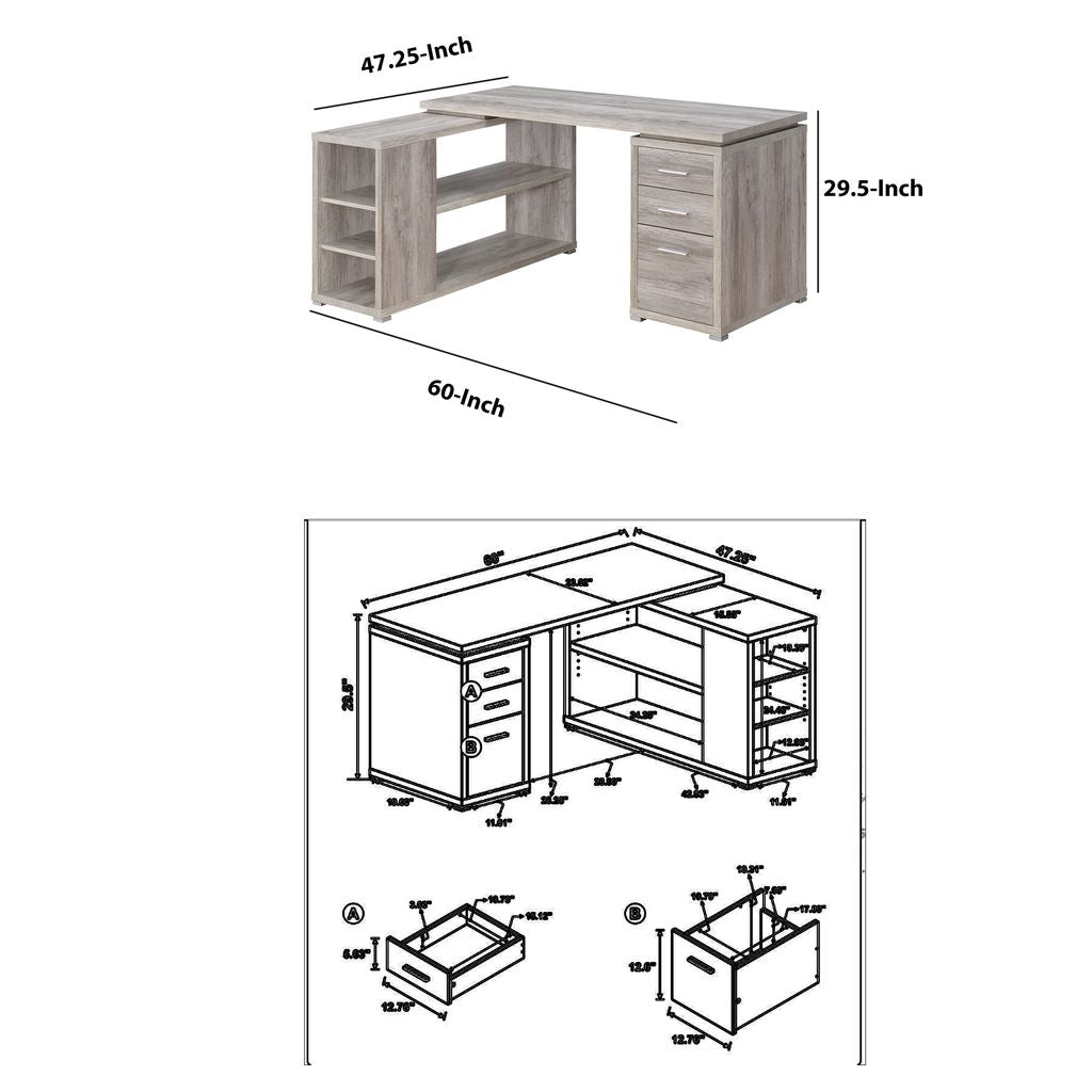 Contemporary Style L Shaped Office Desk, Gray - View 6