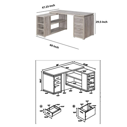 Contemporary Style L Shaped Office Desk, Gray - View 6
