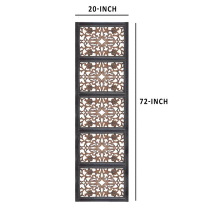 Rectangular Wall Panel with Intricate Floral Carvings, Burnt Black - View 5