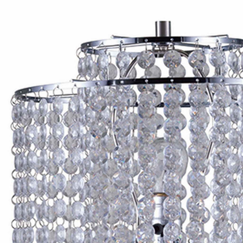 Metal Table Lamp with Hanging Acrylic Beads and USB Plugin, Silver - View 3