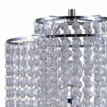 Metal Table Lamp with Hanging Acrylic Beads and USB Plugin, Silver - View 3