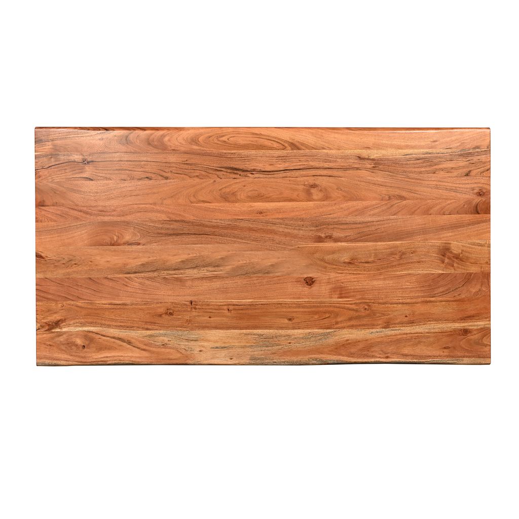 67 Inch Rectangular Dining Table with Crossed Black Metal Legs and Natural Brown Faux Live Edge Acac - View 4