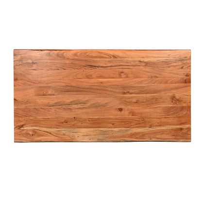 67 Inch Rectangular Dining Table with Crossed Black Metal Legs and Natural Brown Faux Live Edge Acac - View 4