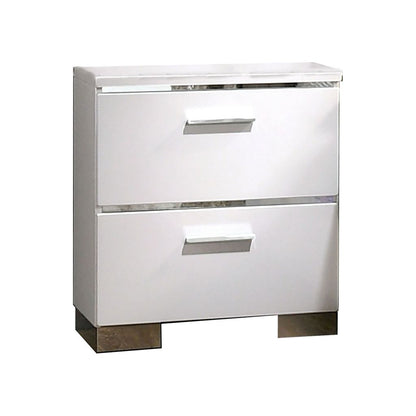 Wood and Metal Nightstand with 2 Drawers,  White and Silver