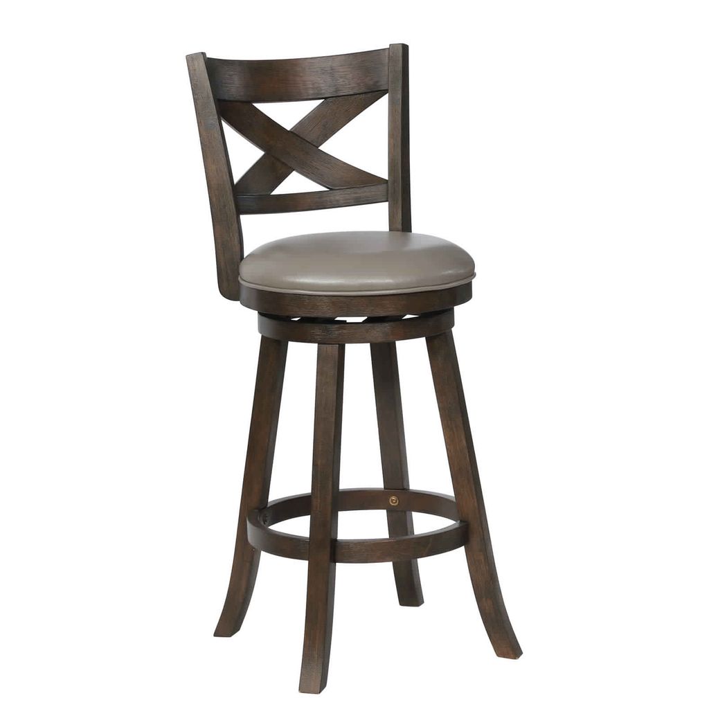 Curved Back Swivel Bar Stool with Leatherette Seat,Set of 2, Gray and Brown