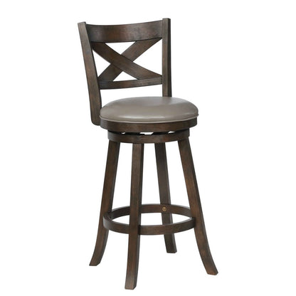 Curved Back Swivel Bar Stool with Leatherette Seat,Set of 2, Gray and Brown