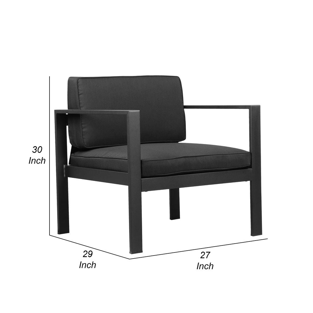 Kili 29 Inch Armchair, Jet Black Aluminum Frame, Water Resistant Fabric - View 5