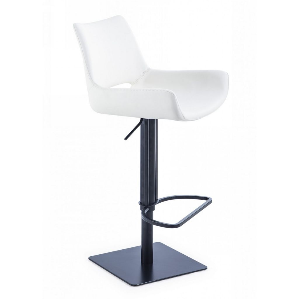 Swivel Faux Leather Bar Stool with Countered Seat, White and Black - View 3