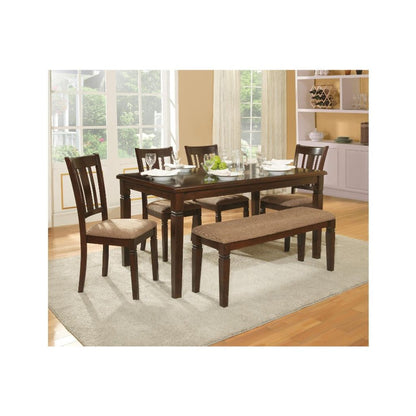 Fabric Upholstered Solid Wooden Bench, Light & Dark Brown - View 2